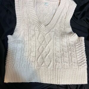 Aerie Women's V-Neck Cable Knit Sweater Vest - Cream